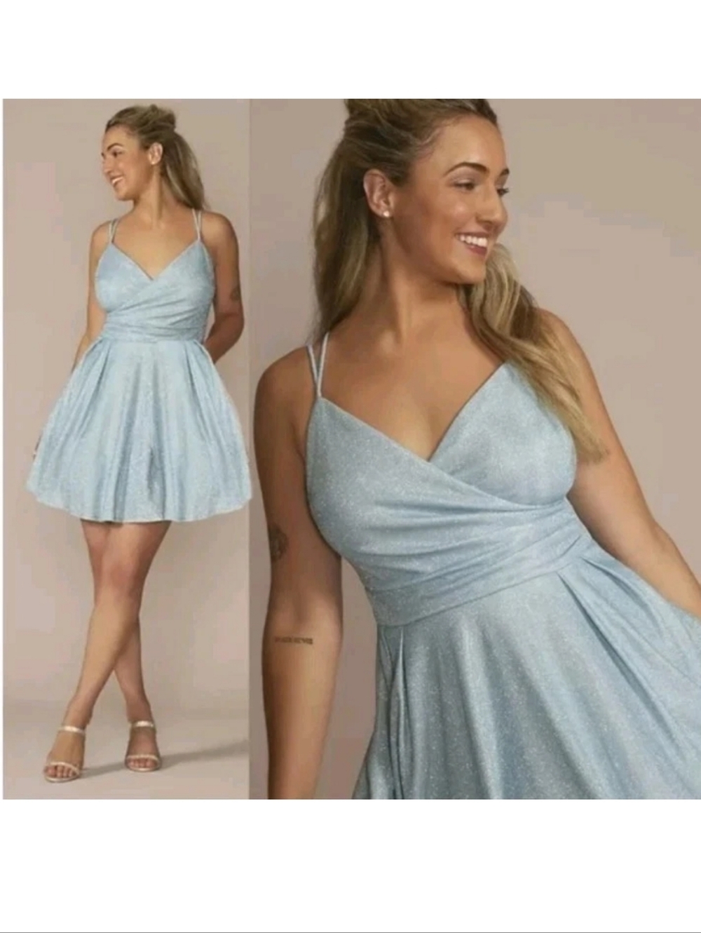 Y2K Trixxi Shimmery Cocktail Party Mini Dress XL Icy Blue Sparkly Prom Formal